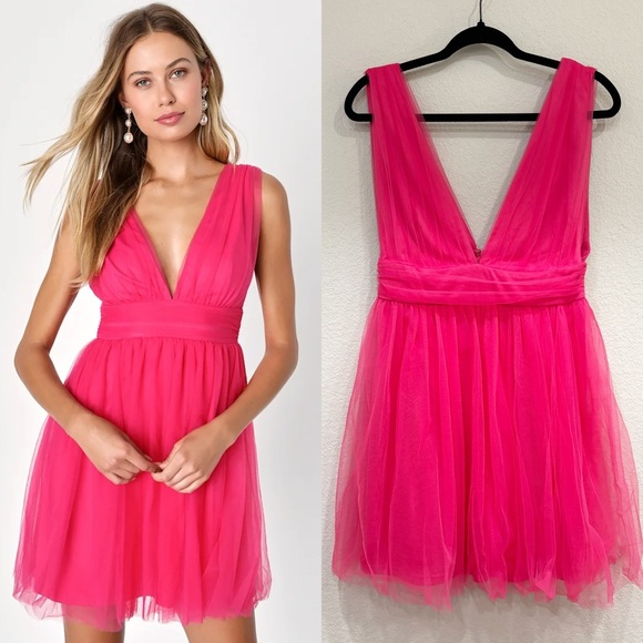 Lulus Dresses & Skirts - NWOT‎ Lulus Heavenly Hues Hot Pink Tulle Sleeveless Mini Dress
